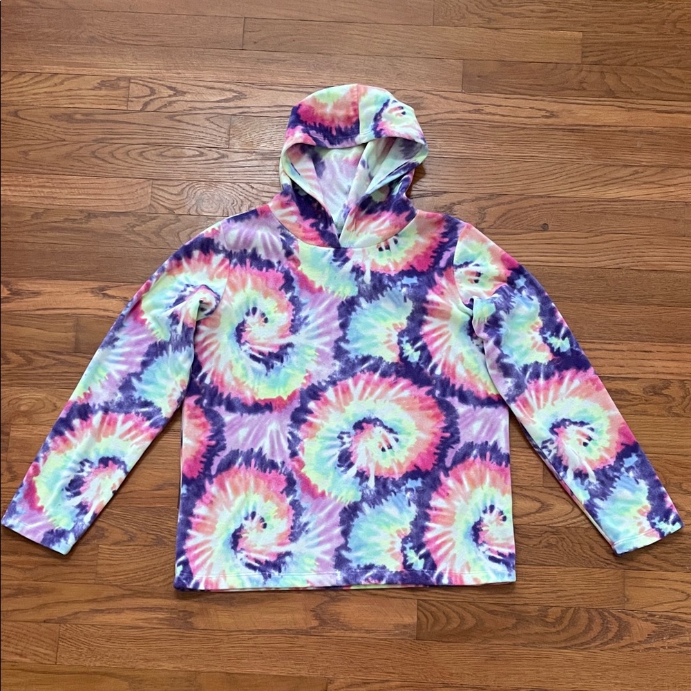 The Children’s Place girls multi tie dye print fleece hooded top